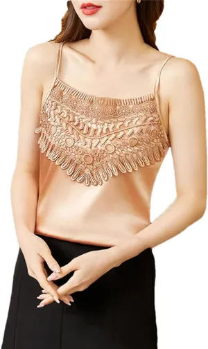 Dbdkejj Women Summer Sleeveless Camisole Patchwork Lace Hollow Tops