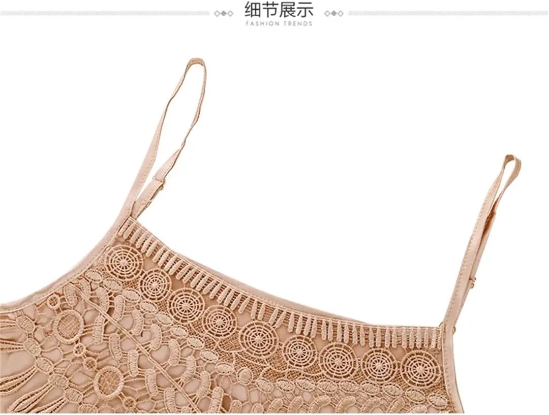 Dbdkejj Women Summer Sleeveless Camisole Patchwork Lace Hollow Tops
