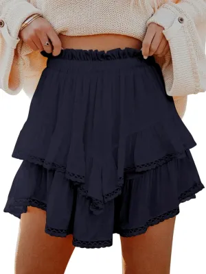 ebossy Women's Tiered Ruffle High Waist Boho Mini Skirts Lace Crochet Golf Tennis Flowy Skorts Shorts