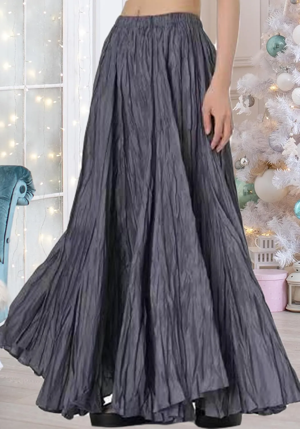 Ecirod Womens A Line Swing Pleated Maxi Skirt Summer Casual Vacation Low Rise Flowy Dance Long Skirt