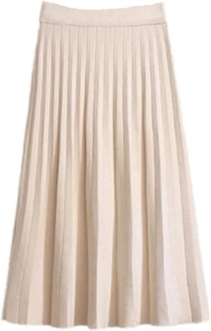 Elegant Midi Pleated Knitted Skirt Women Autumn Winter Korean Knee Length A Line High Waist Skirt Ladies