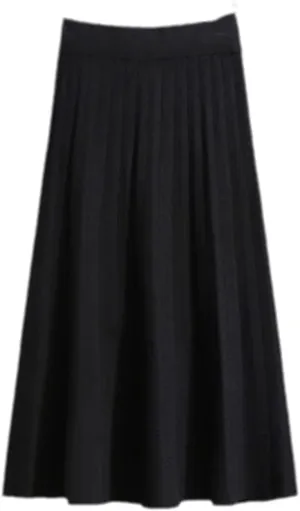 Elegant Midi Pleated Knitted Skirt Women Autumn Winter Korean Knee Length A Line High Waist Skirt Ladies