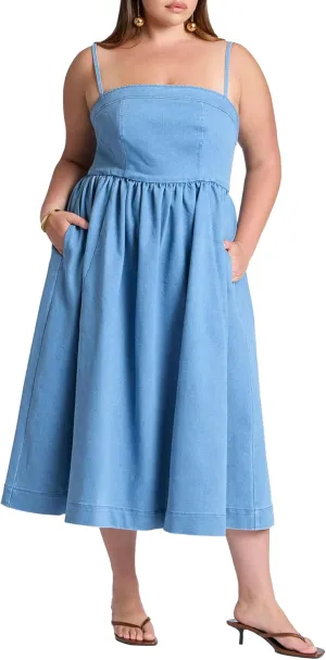 ELOQUII Women's Plus Size Denim Corset Bodice Midi Dress