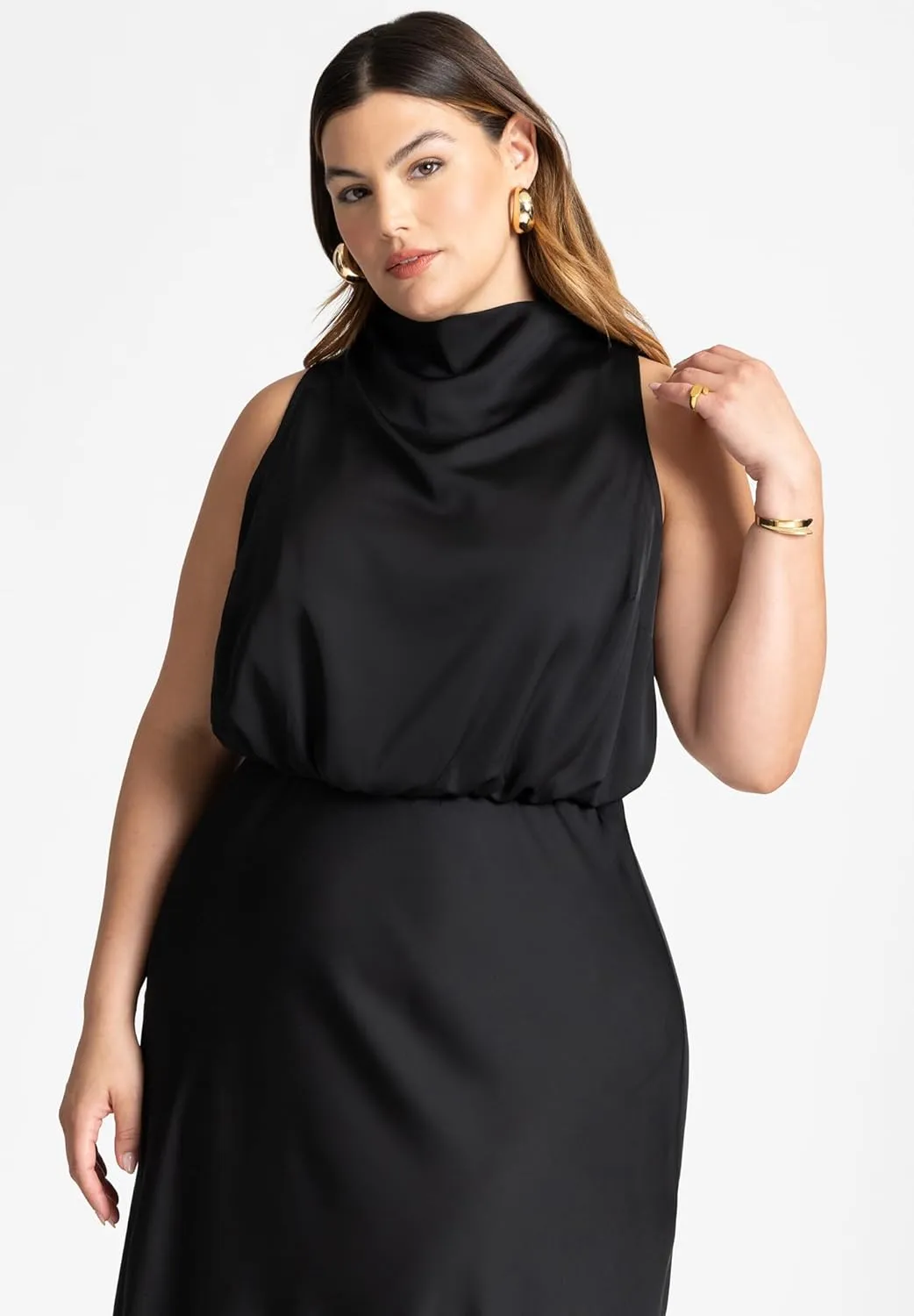 ELOQUII Women's Plus Size Draped Satin Maxi Dress