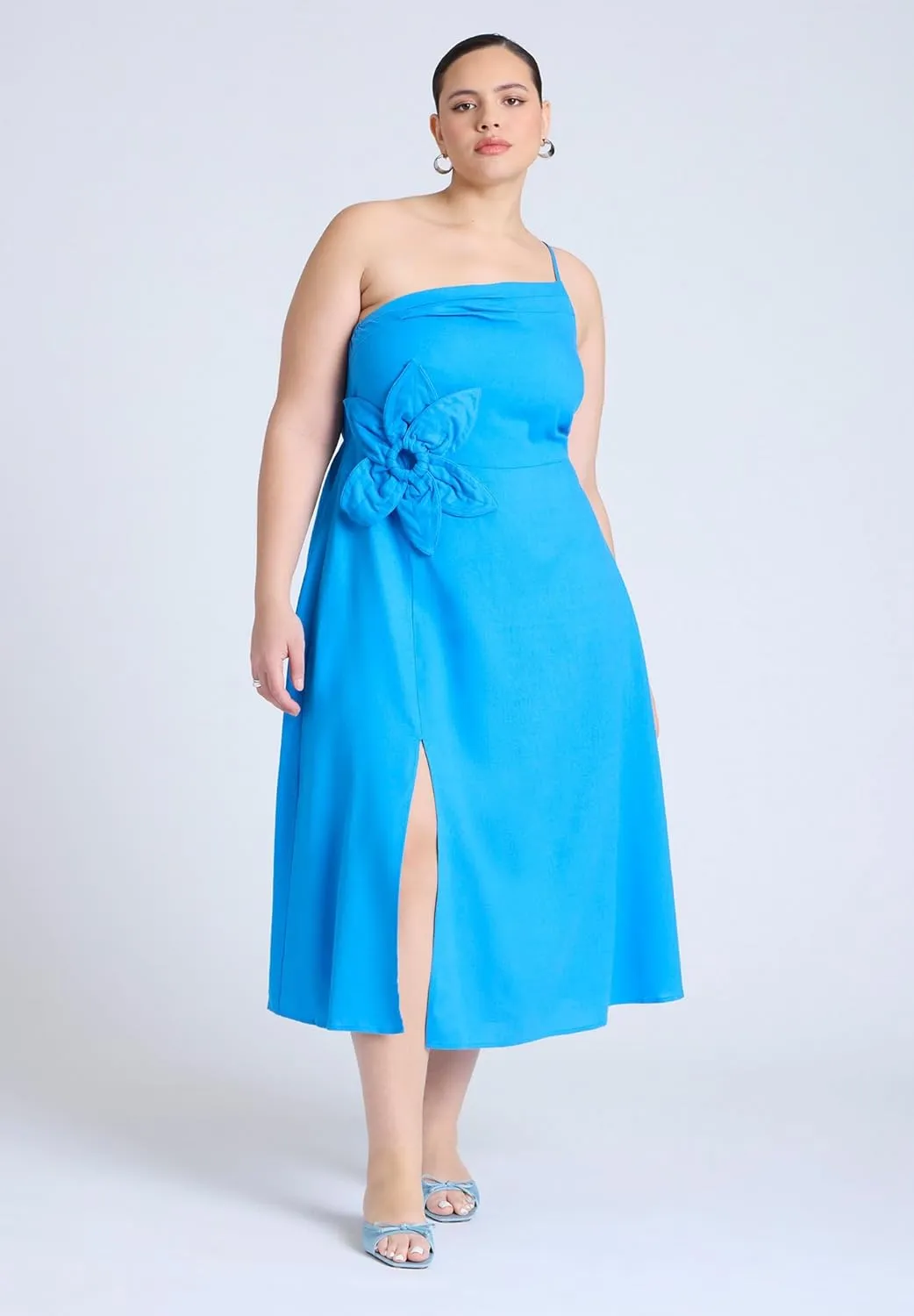 ELOQUII Women's Plus Size Floral Applque Midi Dress