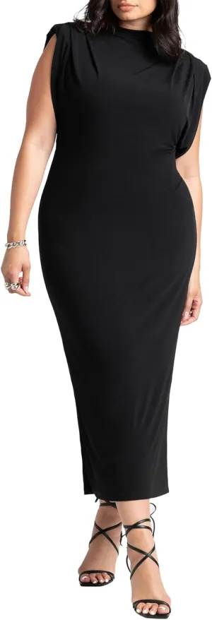 ELOQUII Women's Plus Size Funnel Neck Midi Dress