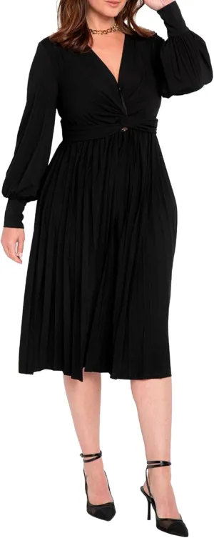 ELOQUII Women's Plus Size Knot Front Pleated Skirt Dress