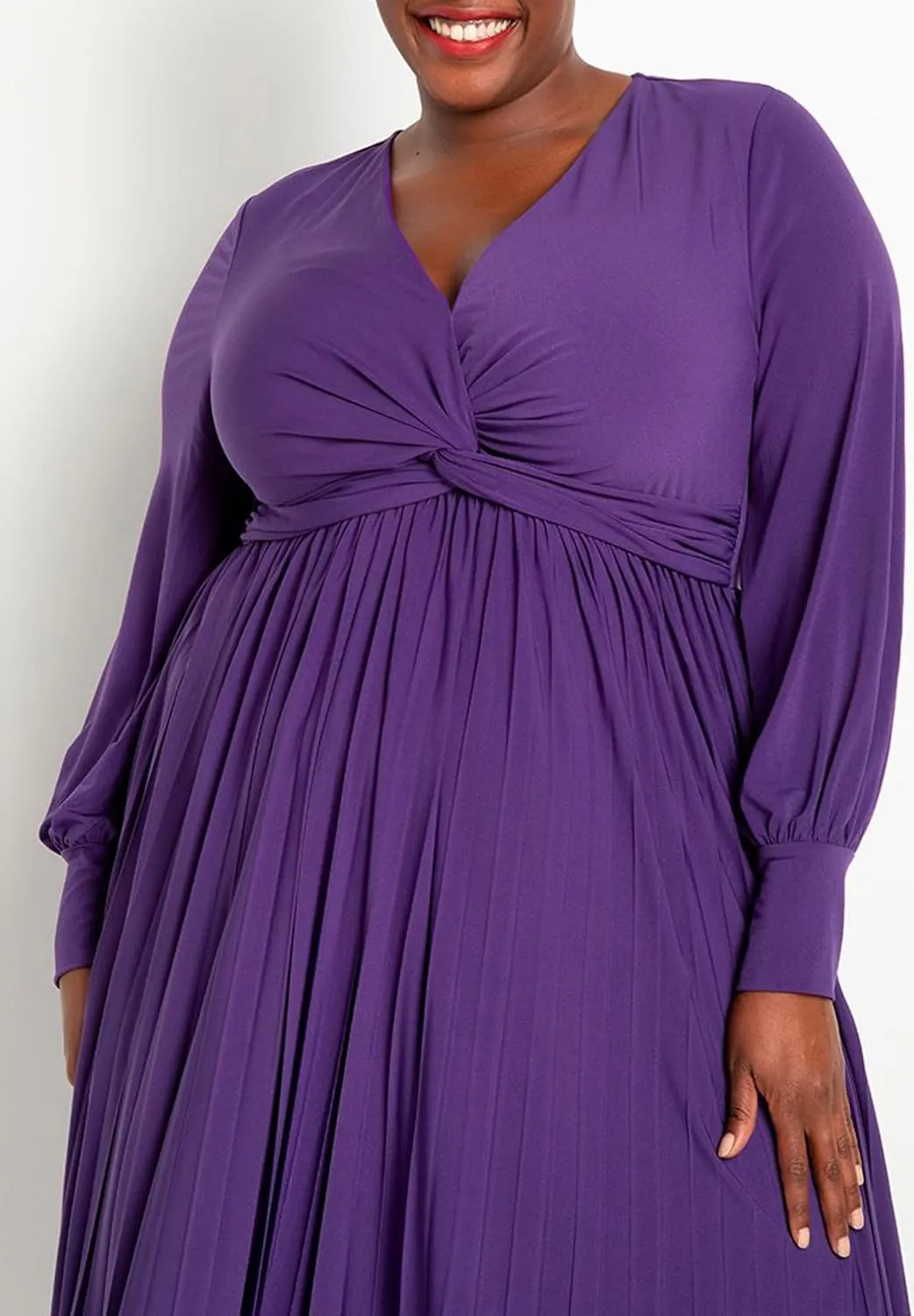 ELOQUII Women's Plus Size Knot Front Pleated Skirt Dress