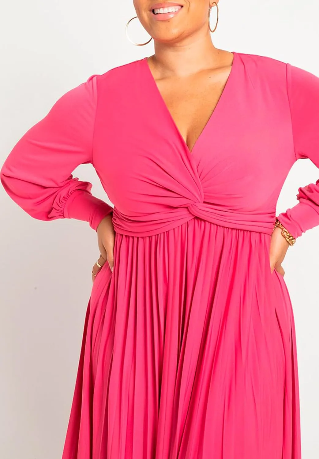 ELOQUII Women's Plus Size Knot Front Pleated Skirt Dress