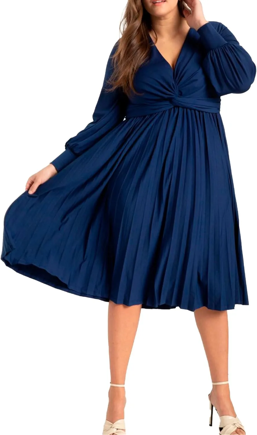 ELOQUII Women's Plus Size Knot Front Pleated Skirt Dress