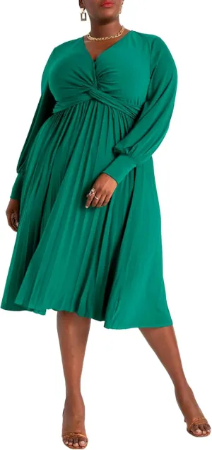 ELOQUII Women's Plus Size Knot Front Pleated Skirt Dress