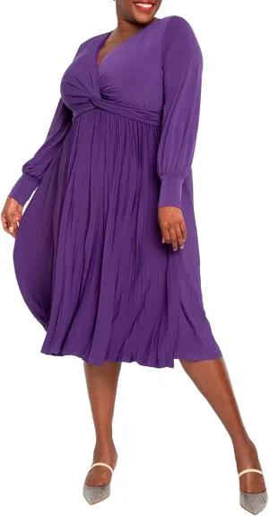 ELOQUII Women's Plus Size Knot Front Pleated Skirt Dress