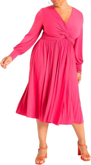 ELOQUII Women's Plus Size Knot Front Pleated Skirt Dress