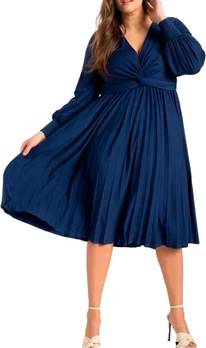 ELOQUII Women's Plus Size Knot Front Pleated Skirt Dress