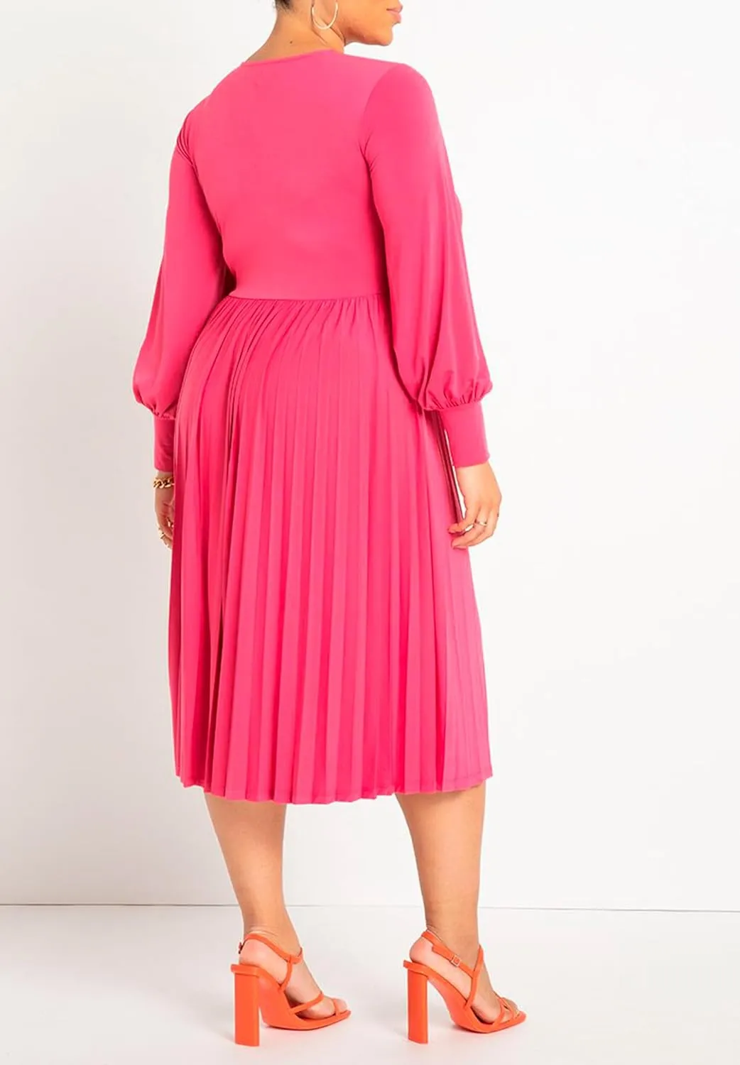ELOQUII Women's Plus Size Knot Front Pleated Skirt Dress