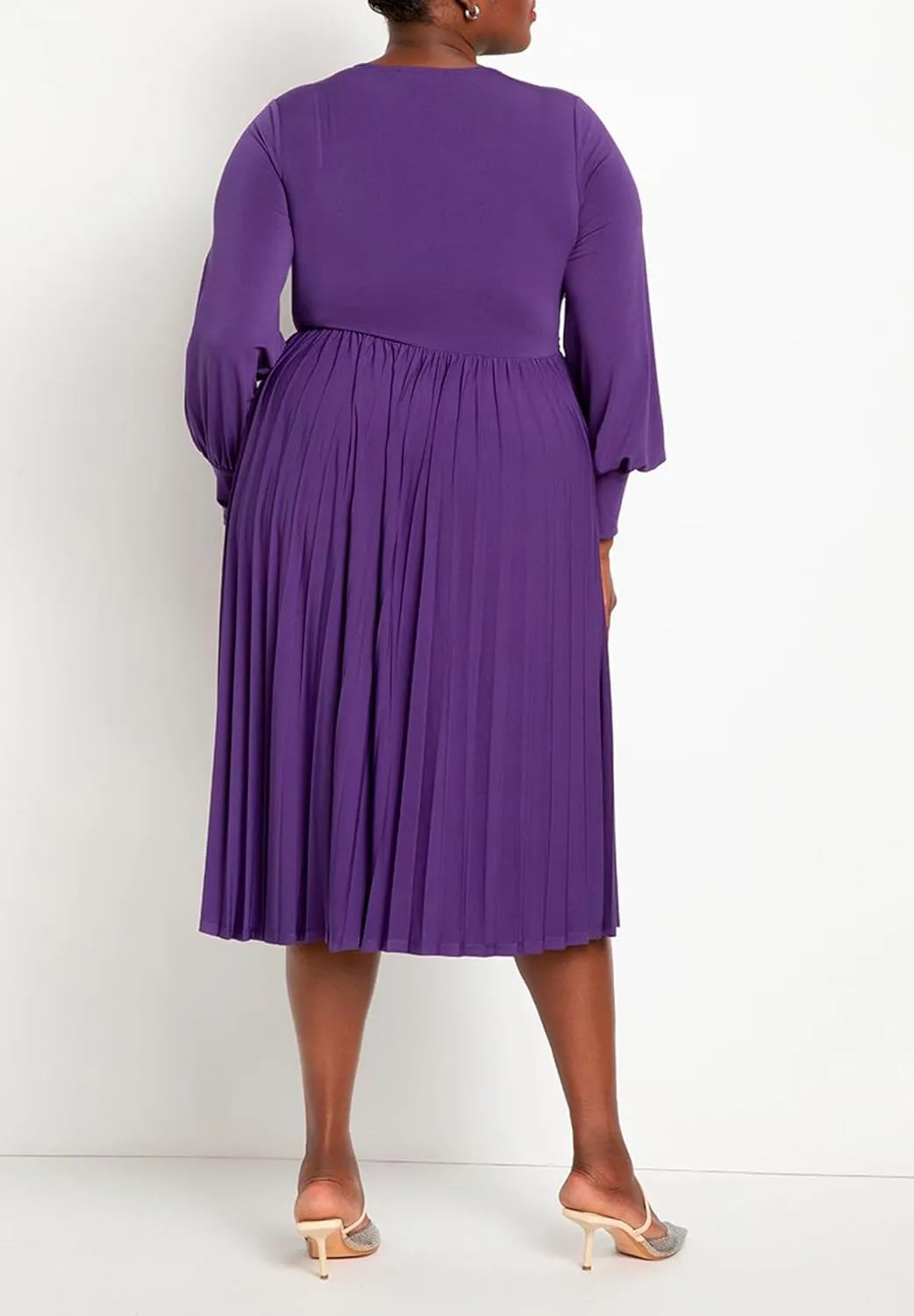 ELOQUII Women's Plus Size Knot Front Pleated Skirt Dress