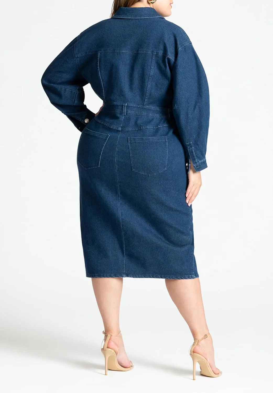 ELOQUII Women's Plus Size Oversized Denim Midi Dress