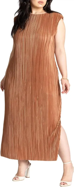 ELOQUII Women's Plus Size Plisse Short Sleeve Midi Dress