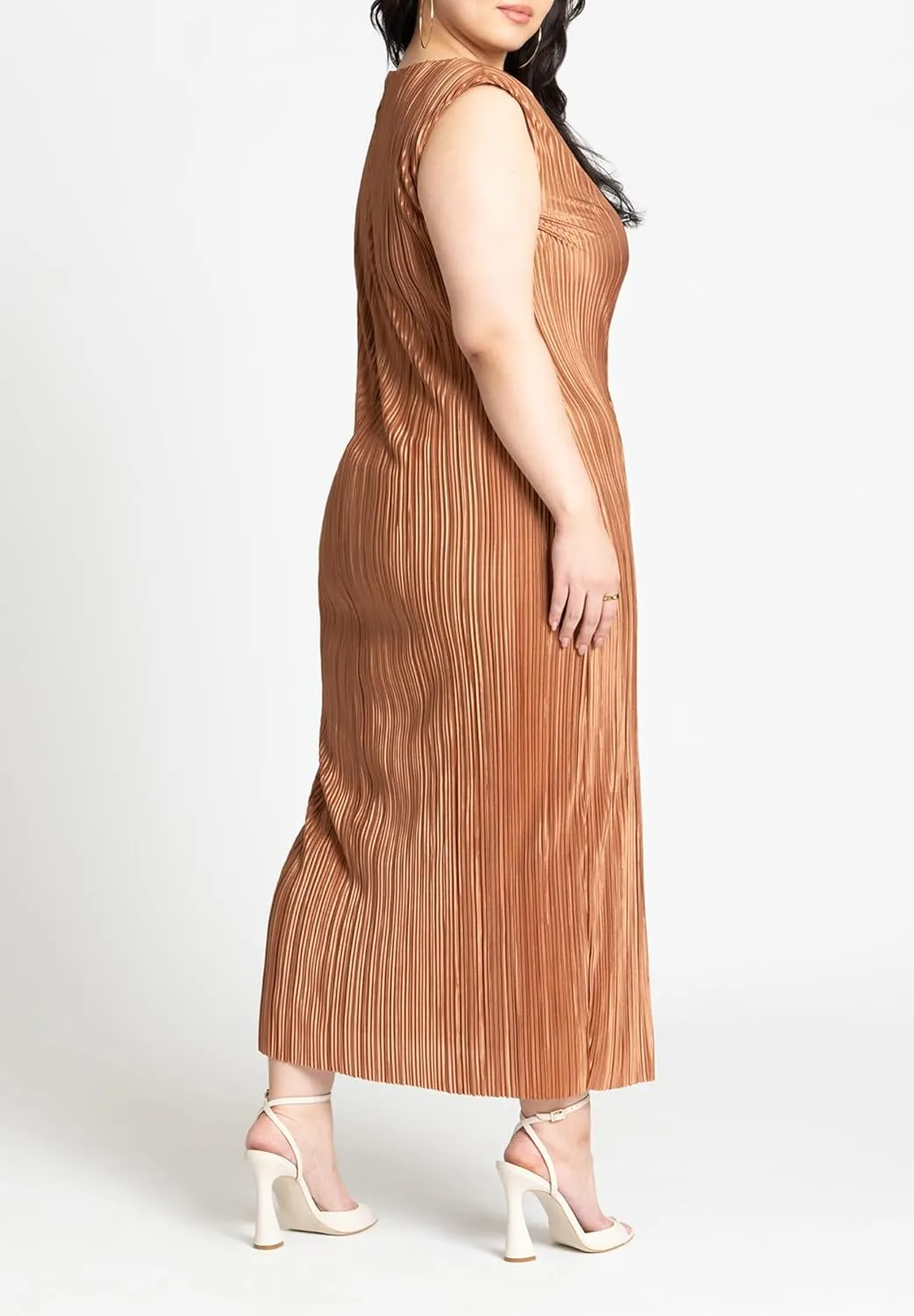 ELOQUII Women's Plus Size Plisse Short Sleeve Midi Dress