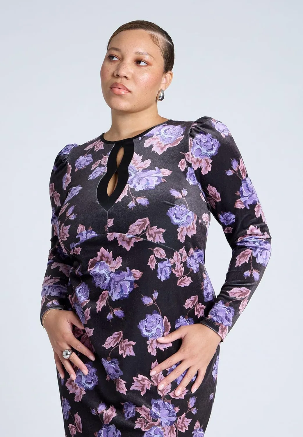 ELOQUII Women's Plus Size Printed Velvet Midi Dress