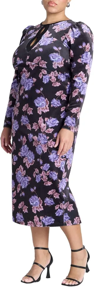 ELOQUII Women's Plus Size Printed Velvet Midi Dress