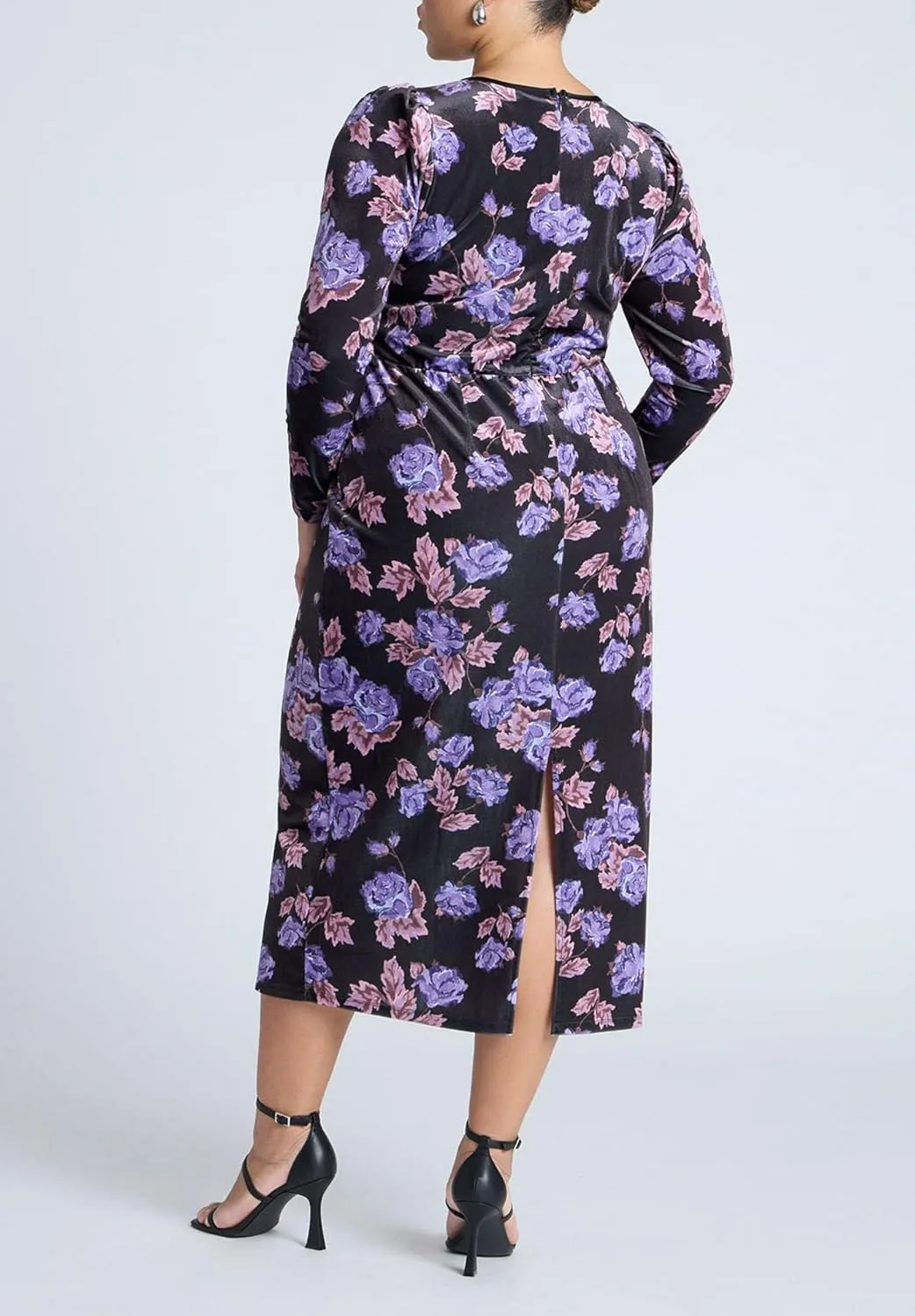 ELOQUII Women's Plus Size Printed Velvet Midi Dress
