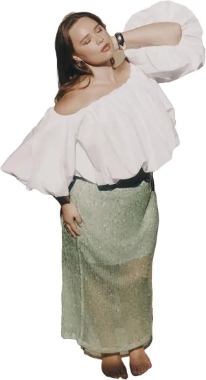 ELOQUII Women's Plus Size Semi Sheer Sequin Midi Skirt