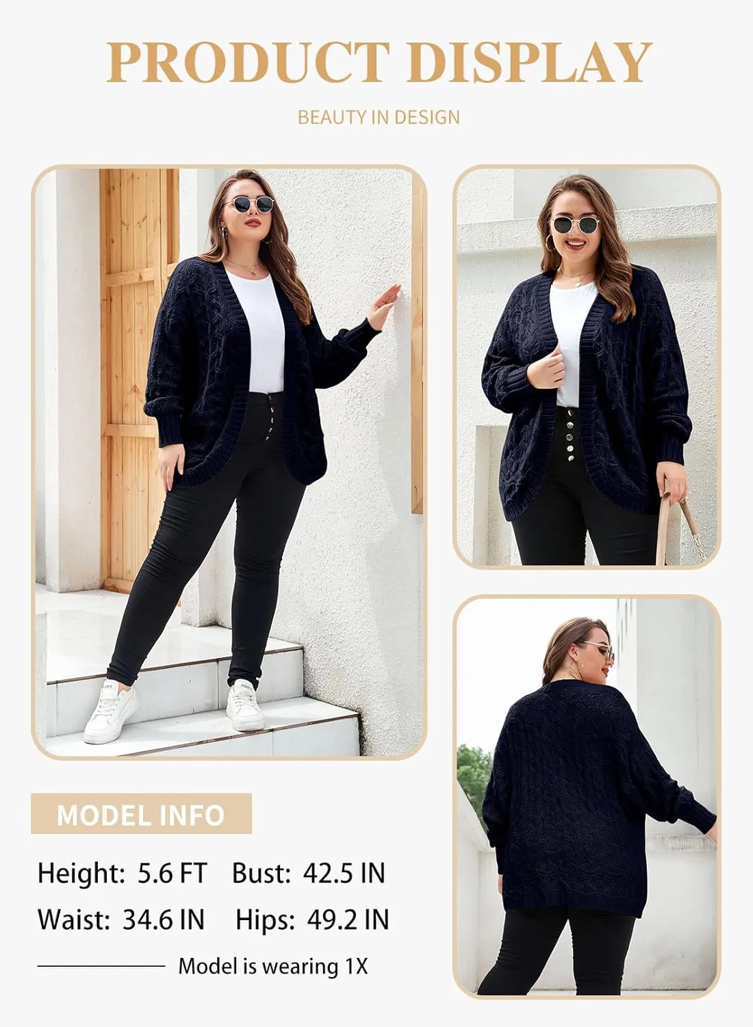 Eytino Womens Plus Size Crochet Cardigan Sweater Long Sleeve Hollow Out Open Front Cardigans Outwear(1X-5X)