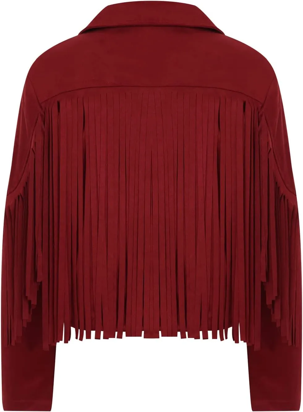 Faux Suede Tassel Jacket Womens Vintage Lapel Long Sleeve Fringe Cropped Cardigan Outwears