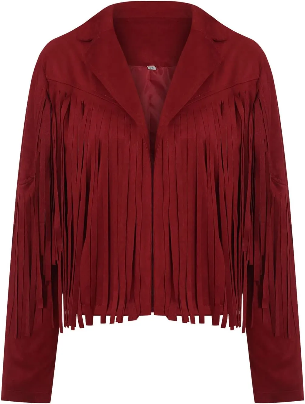 Faux Suede Tassel Jacket Womens Vintage Lapel Long Sleeve Fringe Cropped Cardigan Outwears