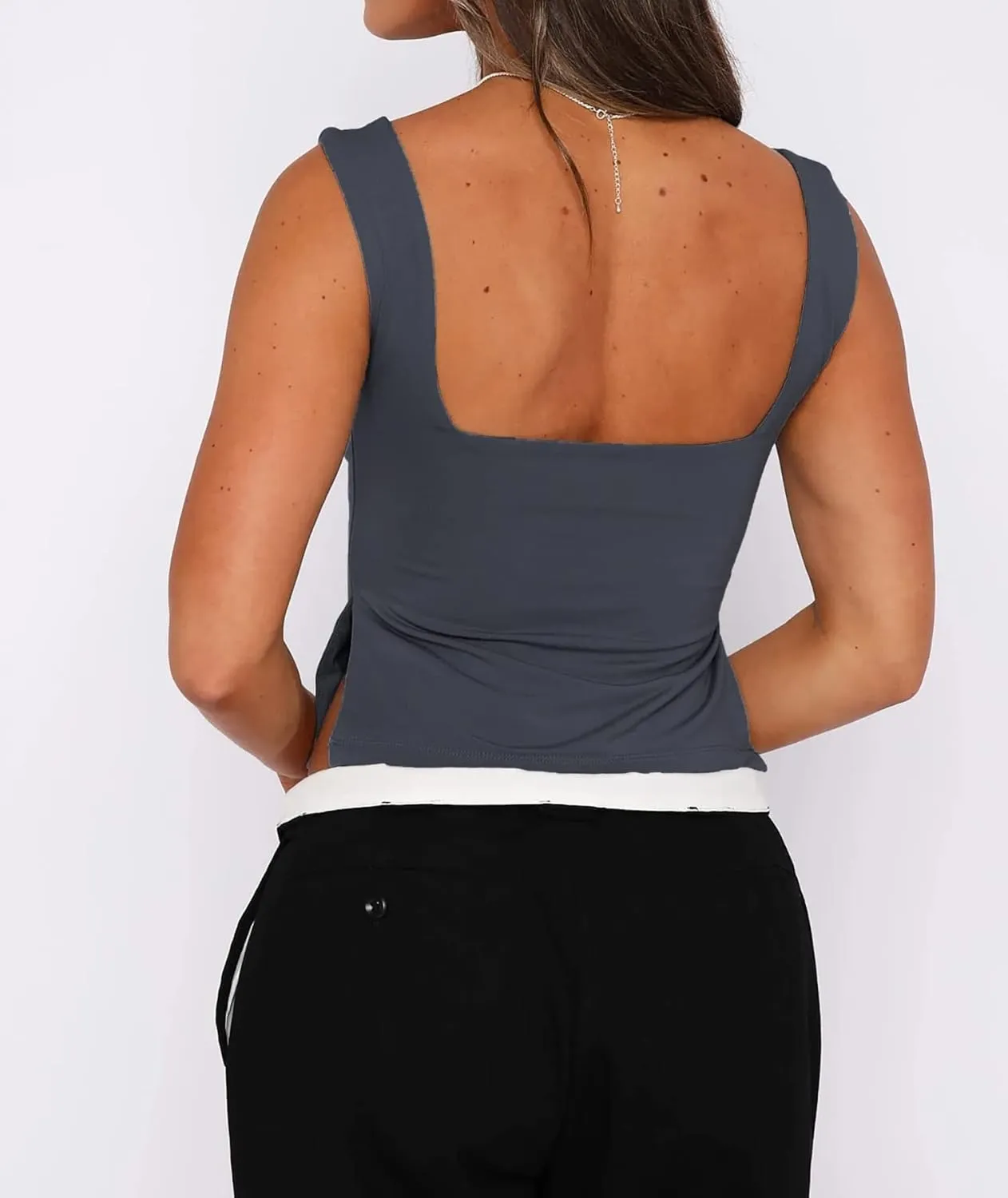 ForeFair Women Sleeveless Backless Crop Tank Top Summer Going Out Outfits Cute Pleated Sweetheart Neck Strappy Y2K Slits Tops