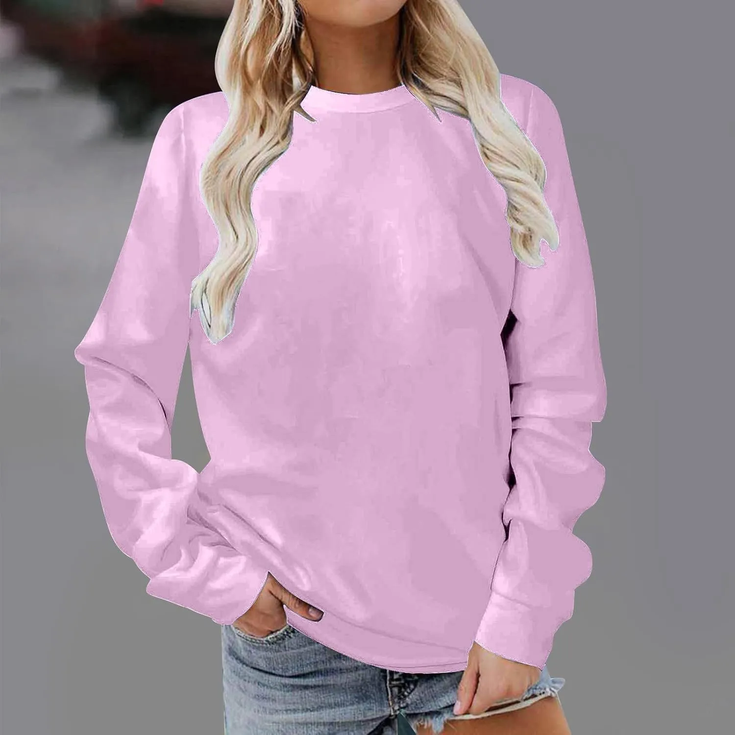 GIERIDUC Oversized Sweatshirt for Women 2024 Fashion Solid Color Long Sleeve Tops Crew Neck Pullover Blouse Fall Outfits