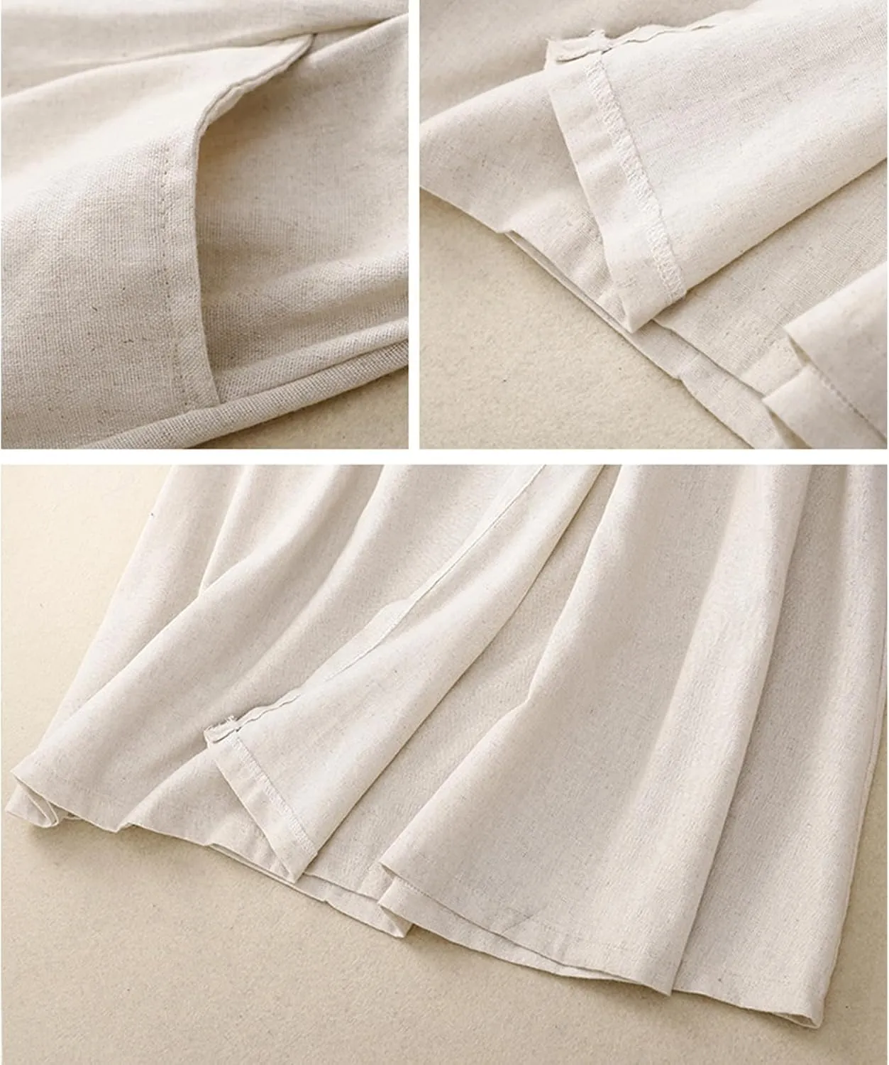 Giltpeak Womens Summer Linen Cotton Skirts Elastic High Waist, Casual Vintage A-Line Midi Dress with Pocket
