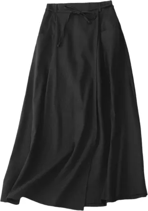 Giltpeak Womens Summer Linen Cotton Skirts Elastic High Waist, Casual Vintage A-Line Midi Dress with Pocket
