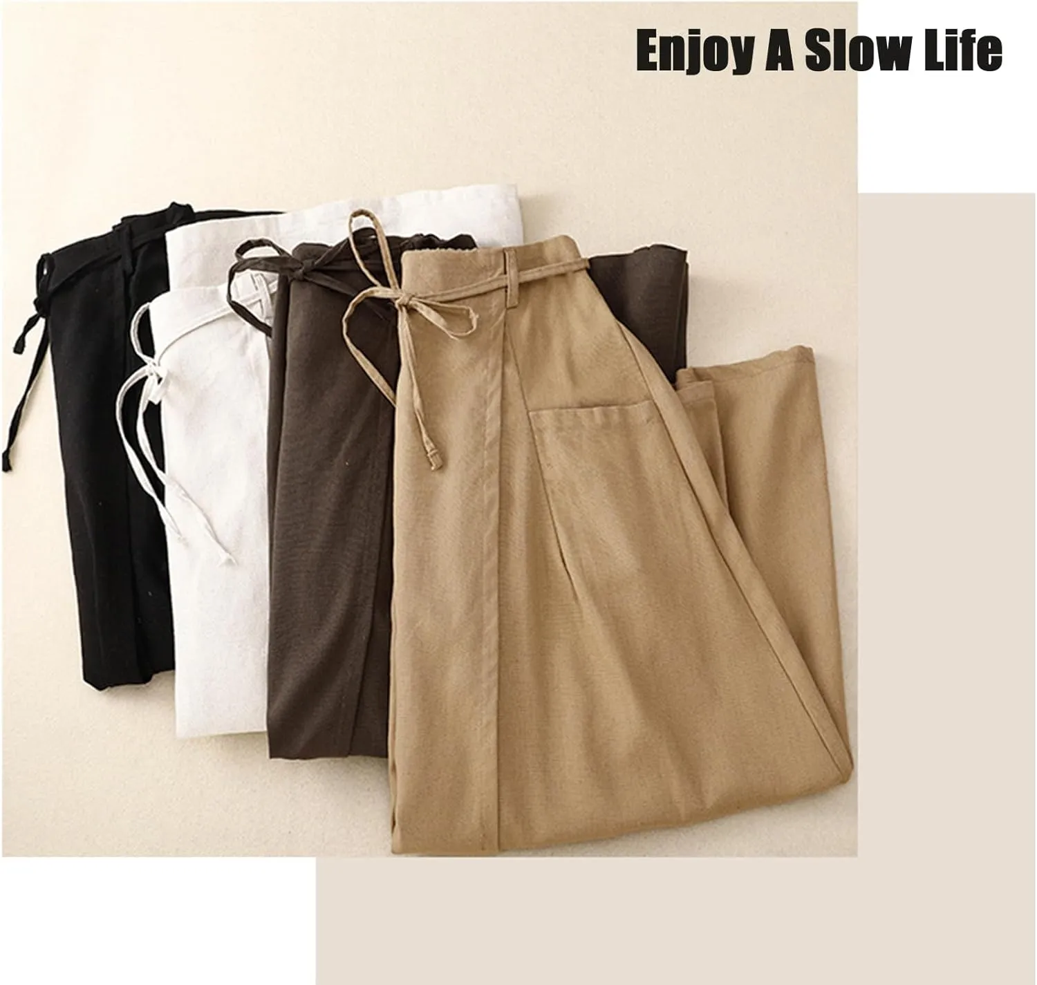Giltpeak Womens Summer Linen Cotton Skirts Elastic High Waist, Casual Vintage A-Line Midi Dress with Pocket