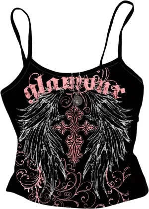 GORGLITTER Women's Backless Low Cut Gothic Crop Cami Top Vintage Graphic Sleeveless Slim Fit Camisole Y2k Streetwear
