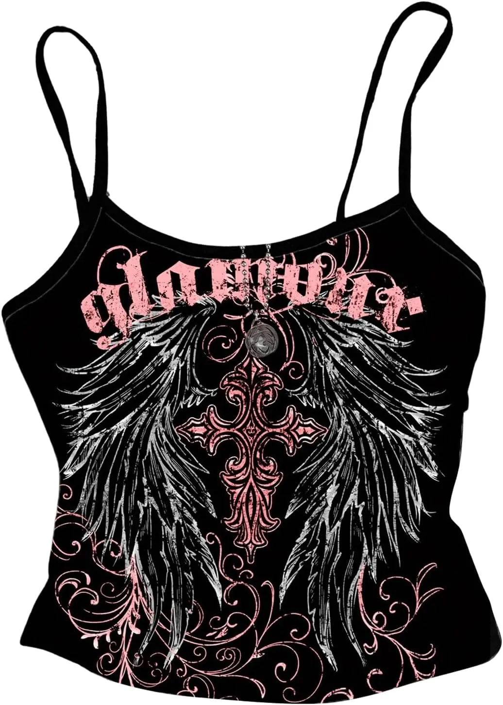 GORGLITTER Women's Backless Low Cut Gothic Crop Cami Top Vintage Graphic Sleeveless Slim Fit Camisole Y2k Streetwear