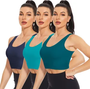 H HIAMIGOS 3 Pieces Crop Tops with Built in Bras Workout Tank Tops Longline Sports Bra Packs for Women