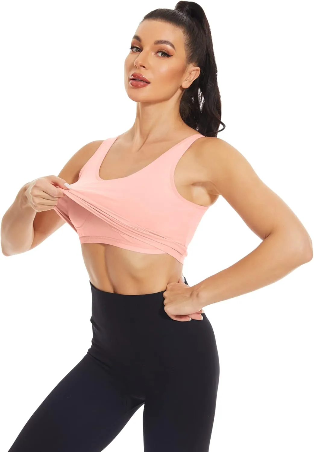 H HIAMIGOS 3 Pieces Crop Tops with Built in Bras Workout Tank Tops Longline Sports Bra Packs for Women