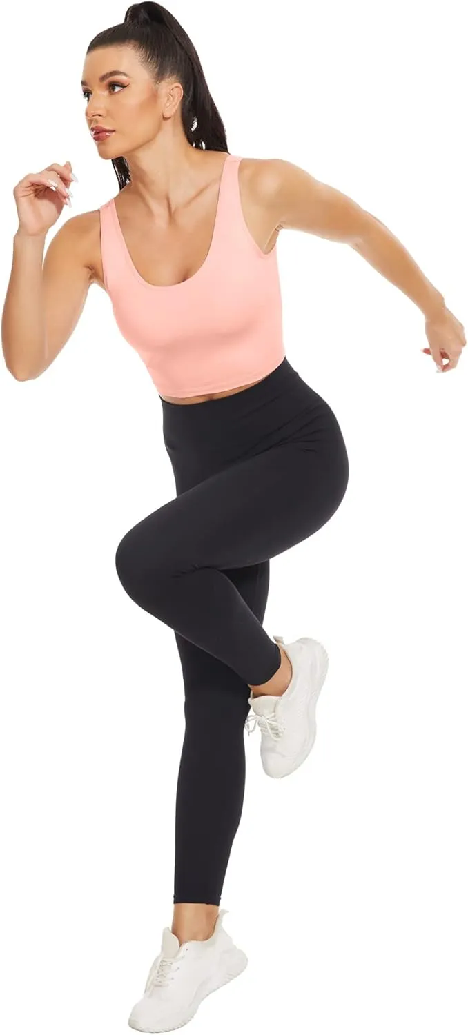H HIAMIGOS 3 Pieces Crop Tops with Built in Bras Workout Tank Tops Longline Sports Bra Packs for Women