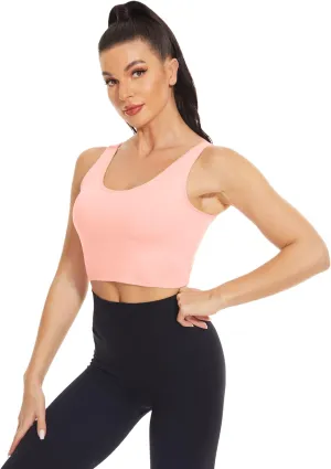 H HIAMIGOS 3 Pieces Crop Tops with Built in Bras Workout Tank Tops Longline Sports Bra Packs for Women