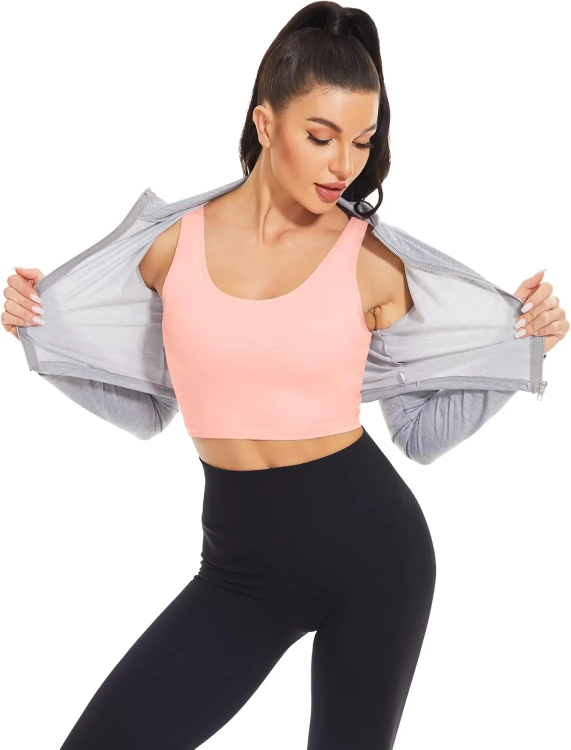 H HIAMIGOS 3 Pieces Crop Tops with Built in Bras Workout Tank Tops Longline Sports Bra Packs for Women