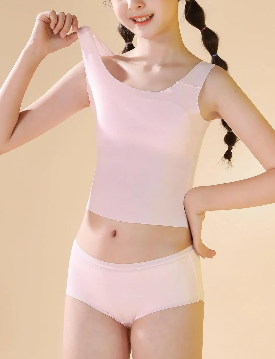Happy Cherry Training Bras for Teens Girls Camisoles Long Bralette Bra Seamless Lightly Padded Sport Bra Wire Free 7-12 Years