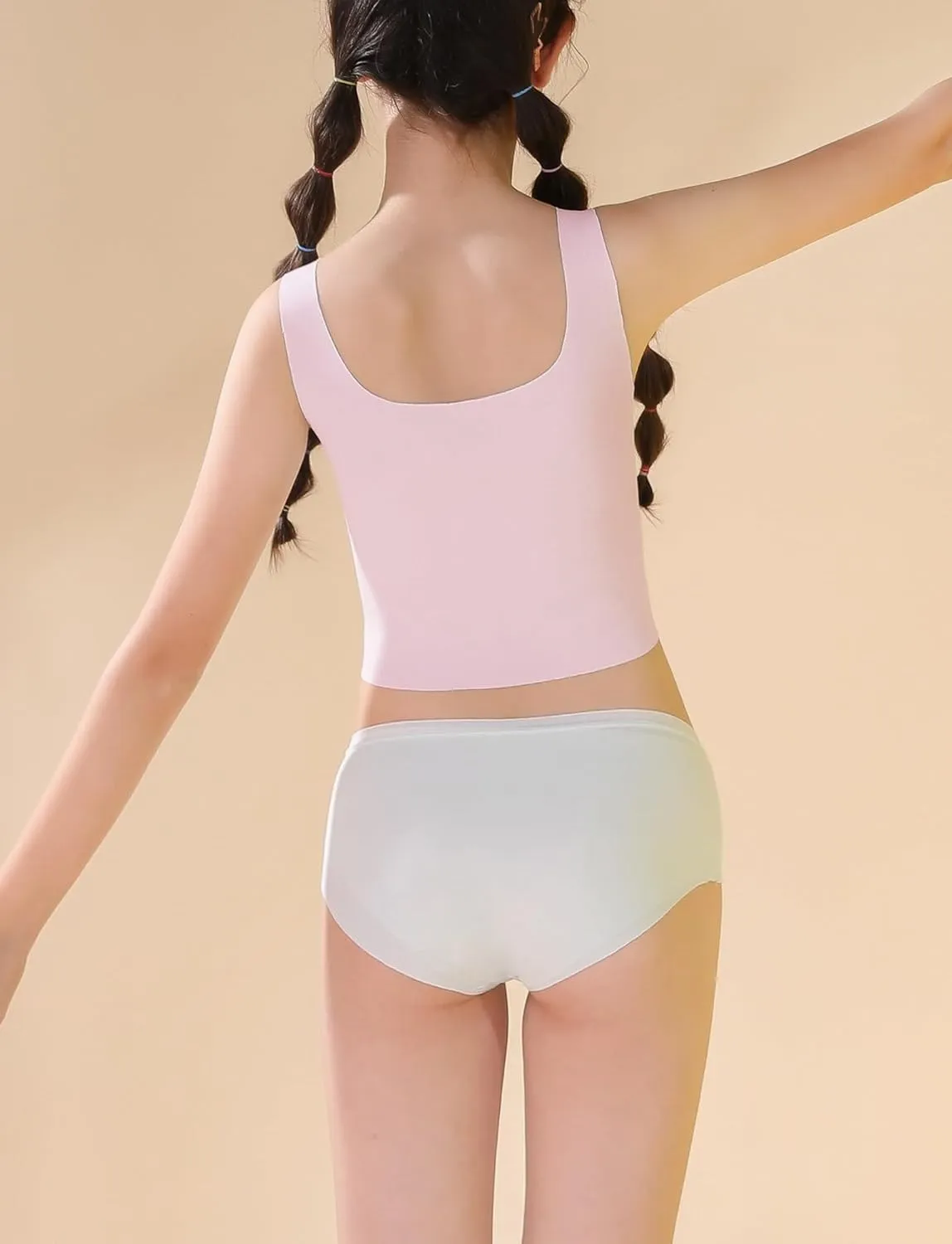 Happy Cherry Training Bras for Teens Girls Camisoles Long Bralette Bra Seamless Lightly Padded Sport Bra Wire Free 7-12 Years