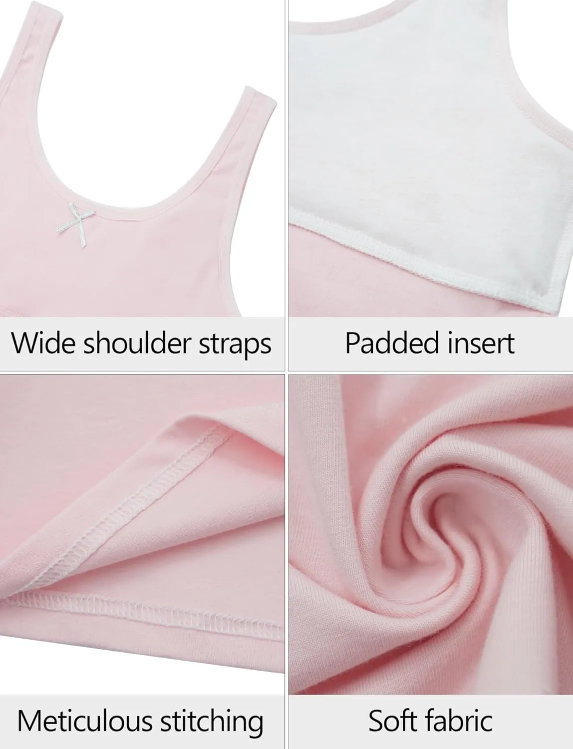 Happy Cherry Training Bras for Teens Girls Camisoles Long Bralette Bra Seamless Lightly Padded Sport Bra Wire Free 7-12 Years