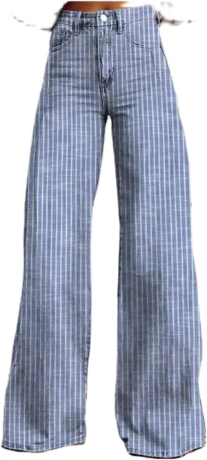 Hassembly Women Y2K Striped Jeans High Waist Button Wide Leg Casual Denim Pants Bootcut Flare Boyfriend Trousers with Pockets