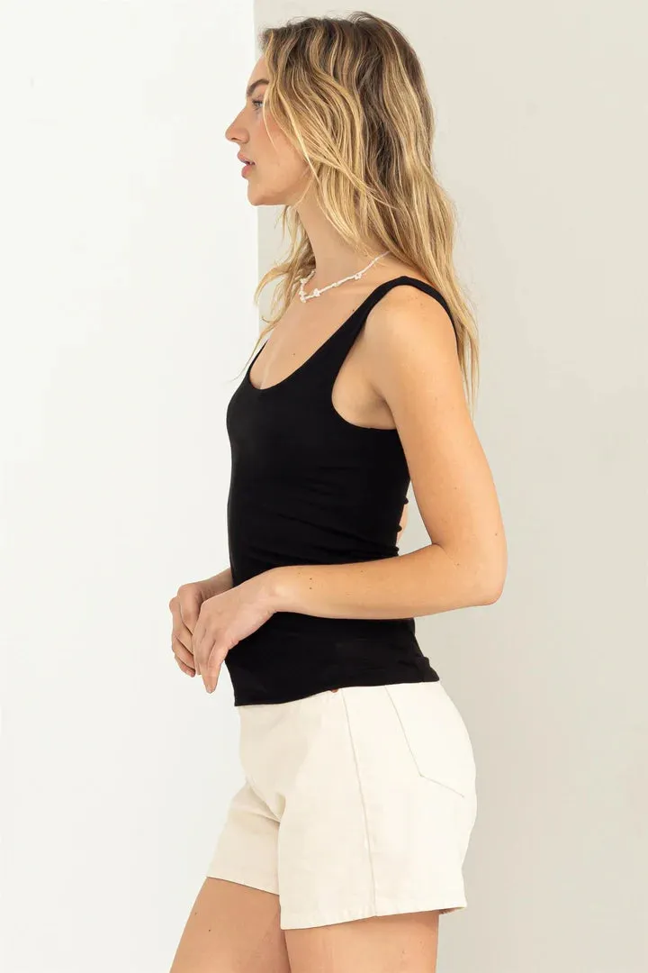 Hyfve Double Zero Relax Your Mind Scoop Neck Tank Top In Black