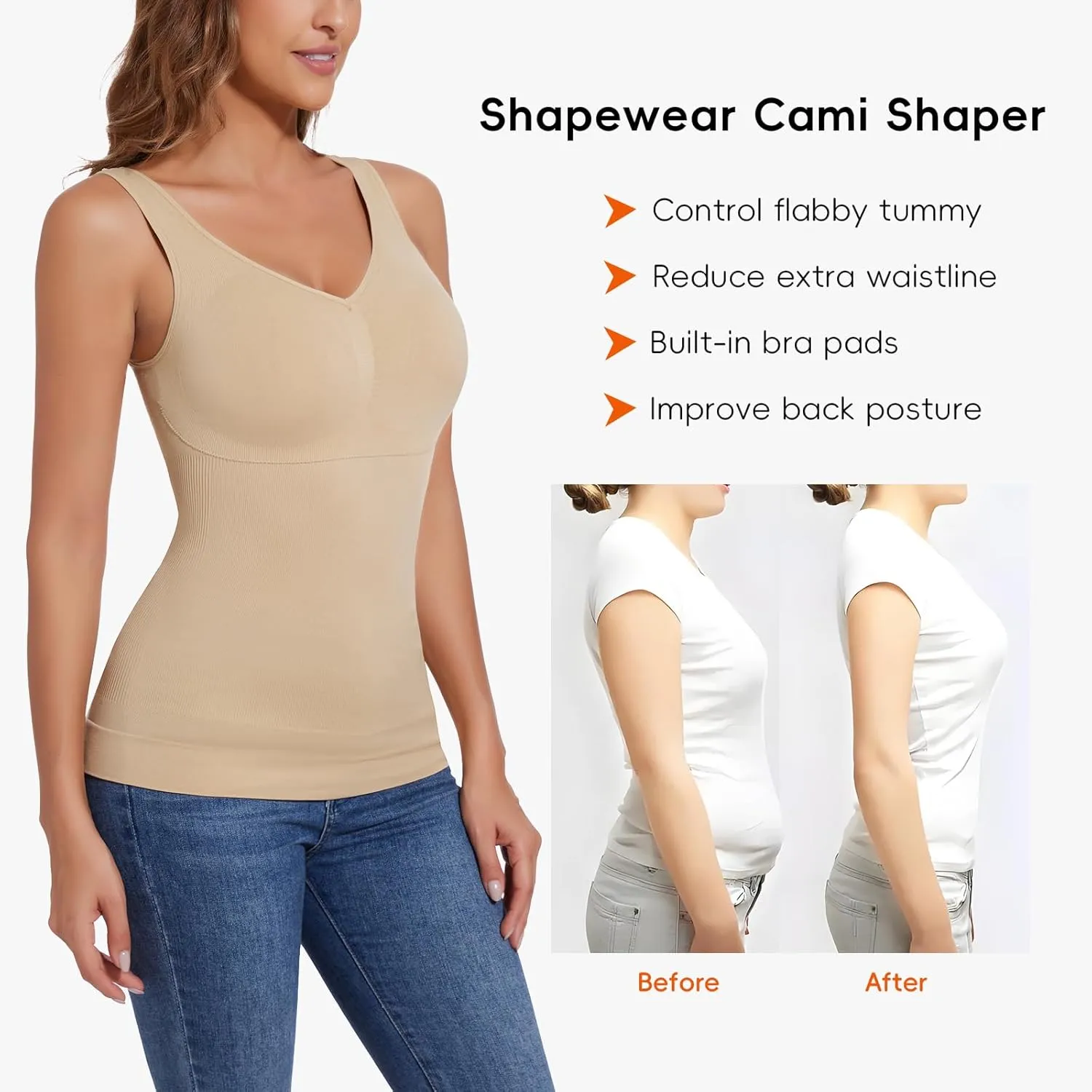 JOYSHAPER Women Tummy Control Shapewear Tank Tops V Neck Seamless Compression Camisole Slimming Body Shaper Camisole