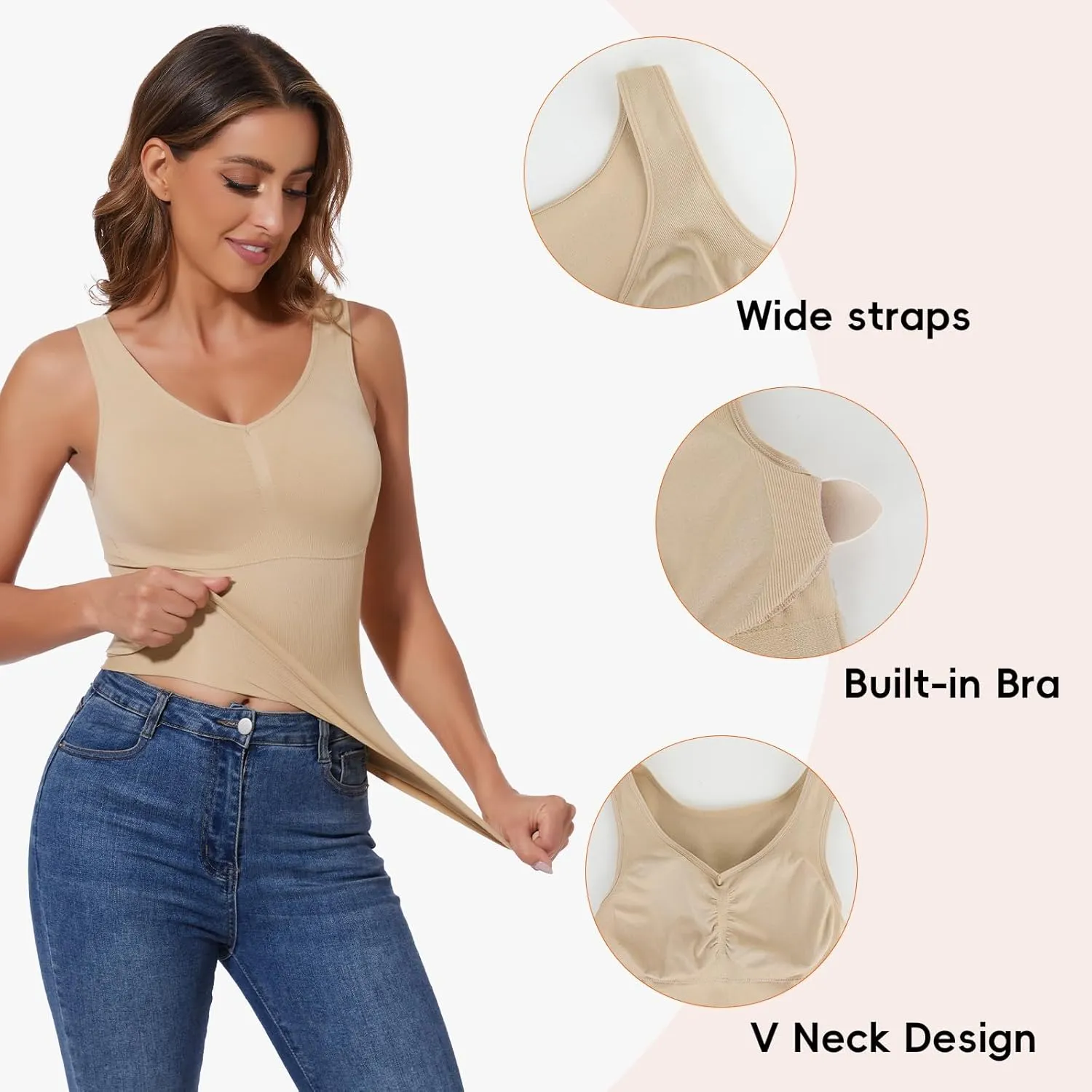 JOYSHAPER Women Tummy Control Shapewear Tank Tops V Neck Seamless Compression Camisole Slimming Body Shaper Camisole