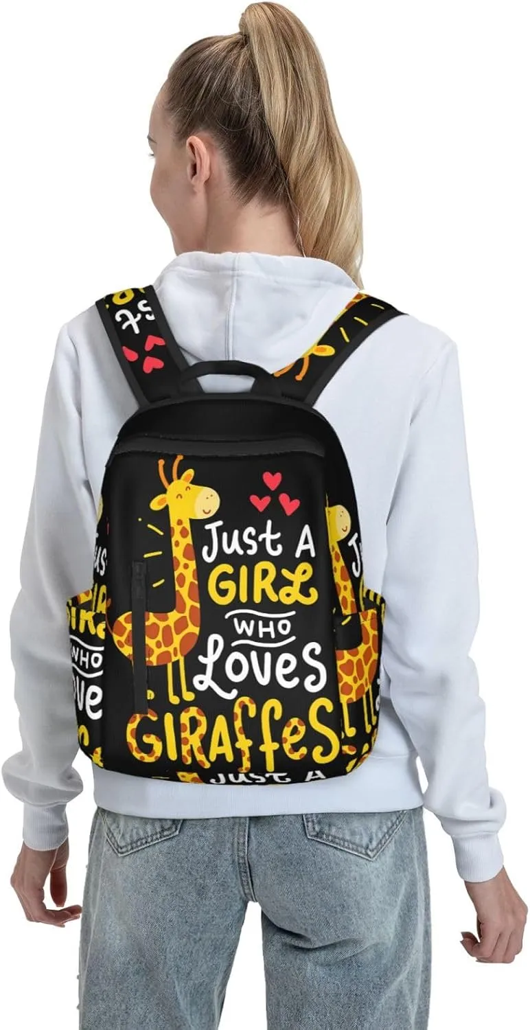 Just A Women Who Loves Giraffes Travel Laptop Backpack Casual Backpacks Double Shoulder Daypack Notebook Rucksack Work Bags Sports Bag for Gym Hiking Camping Beach